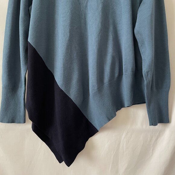 89th + Madison Womens Pale Blue And Navy V Neck Asymmetrical Hem Sweater Size L - Picture 11 of 11